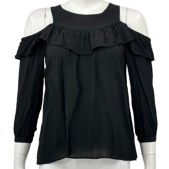 Maeve Anthropologie Top Womens 2 Black Brearly Cold Shoulder Feminine Ruffle - Picture 1 of 8